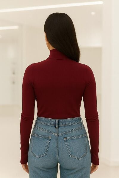 Yumuşak Modal Dokulu Pamuk Dokuma Uzun Kol Parmak Geçmeli Dik Yaka Body – Basic Bluz