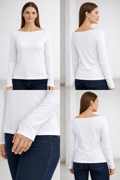 Yumuşak Modal Dokulu Pamuk Dokuma Uzun Kol Parmak Geçmeli Kayık Yaka Body – Basic Bluz