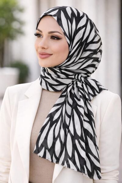 Yaprak Desenli Pamuk Dokuma Tülbent Şal – İnce, Hafif ve Yumuşak Dokulu Kadın Şal