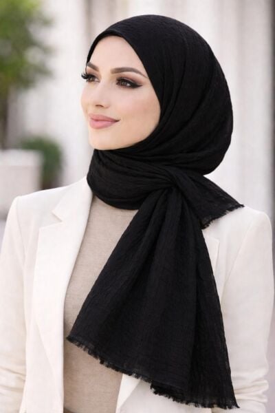 Bambu & Pamuk Şal – Doğal Dokulu, Ütü Gerektirmeyen Şıklık - Siyah