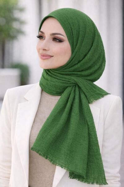 Bambu & Pamuk Şal – Doğal Dokulu, Ütü Gerektirmeyen Şıklık - Yeşil
