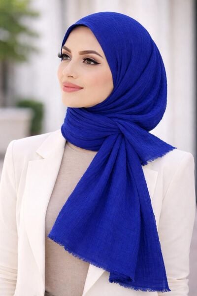 Bambu & Pamuk Şal – Doğal Dokulu, Ütü Gerektirmeyen Şıklık - Saks Mavi