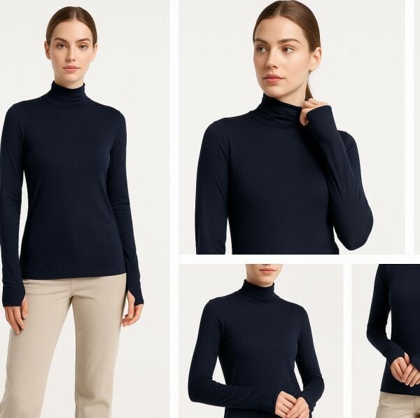 Yumuşak Modal Dokulu Pamuk Dokuma Uzun Kol Parmak Geçmeli Dik Yaka Body – Basic Bluz