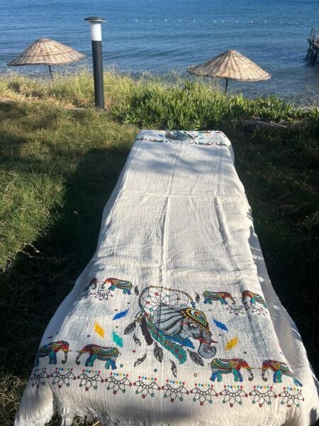 %100 Pamuk Çift Kat Müslin Plaj Havlusu - Filler