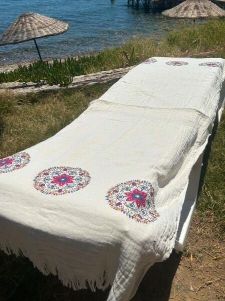 %100 Pamuk Çift Kat Müslin Plaj Havlusu - Mandala