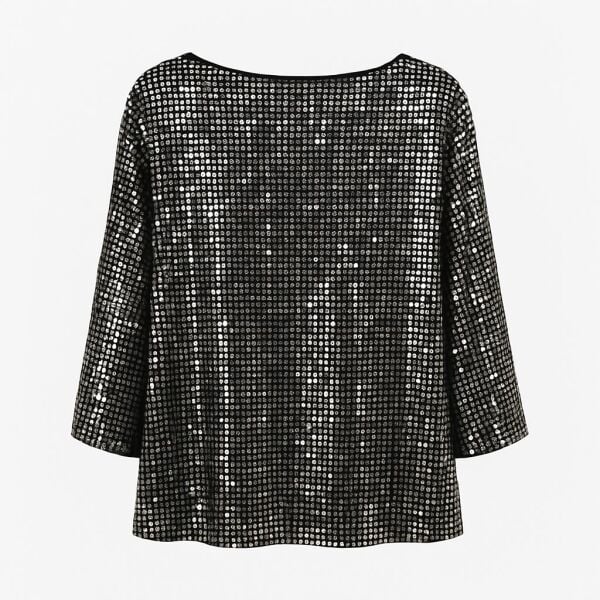 Gümüş Payetli Büyük Beden Abiye Bluz – Işıltılı Rahat Kesim Şık Üst | Limited Edition | Özel Dikim