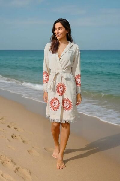 Plaj Giyim Pamuk Müslin Bornoz Kimono - Güneş