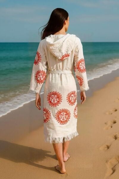 Plaj Giyim Pamuk Müslin Bornoz Kimono - Güneş