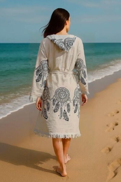 Plaj Giyim Pamuk Müslin Bornoz Kimono - Rüya