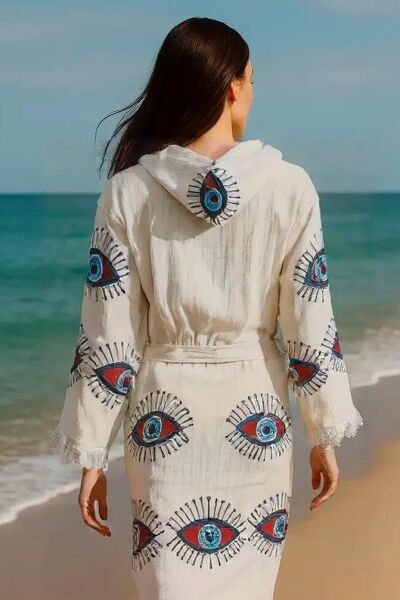 Plaj Giyim Pamuk Müslin Bornoz Kimono - Nazar