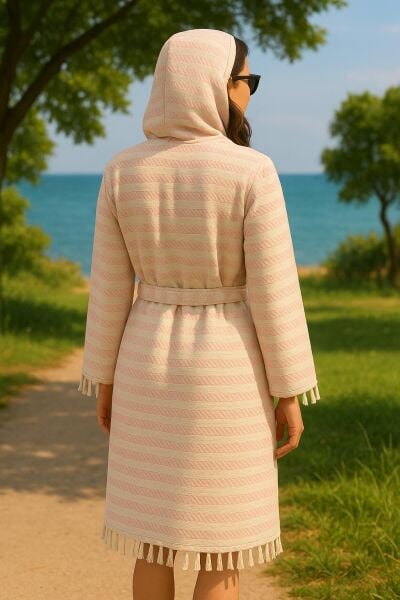 Özel Üretim Kapüşonlu Pamuk Dokuma Unisex Bornoz Peştemal