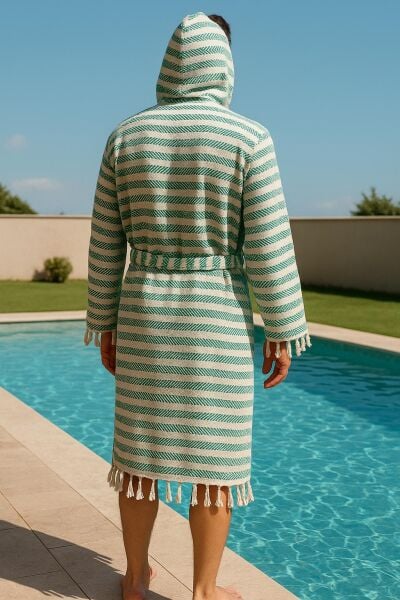 Özel Üretim Kapüşonlu Pamuk Dokuma Unisex Bornoz Peştemal